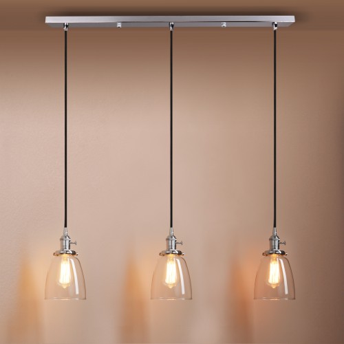 Elegant Modern Chandelier Clear Glass Pendant Cluster Three Lights